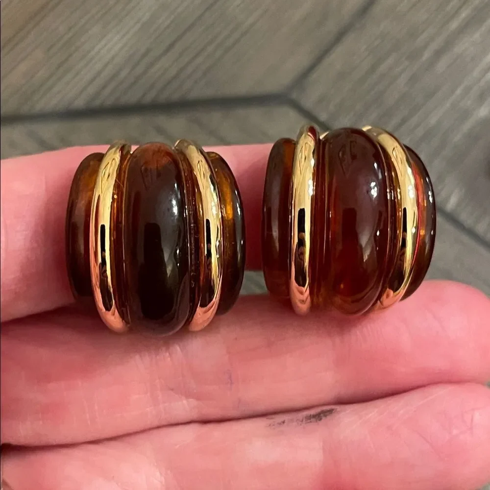 Kenneth Jay Lane Gold-tone and Tortoise Acrylic Clip Earrings
